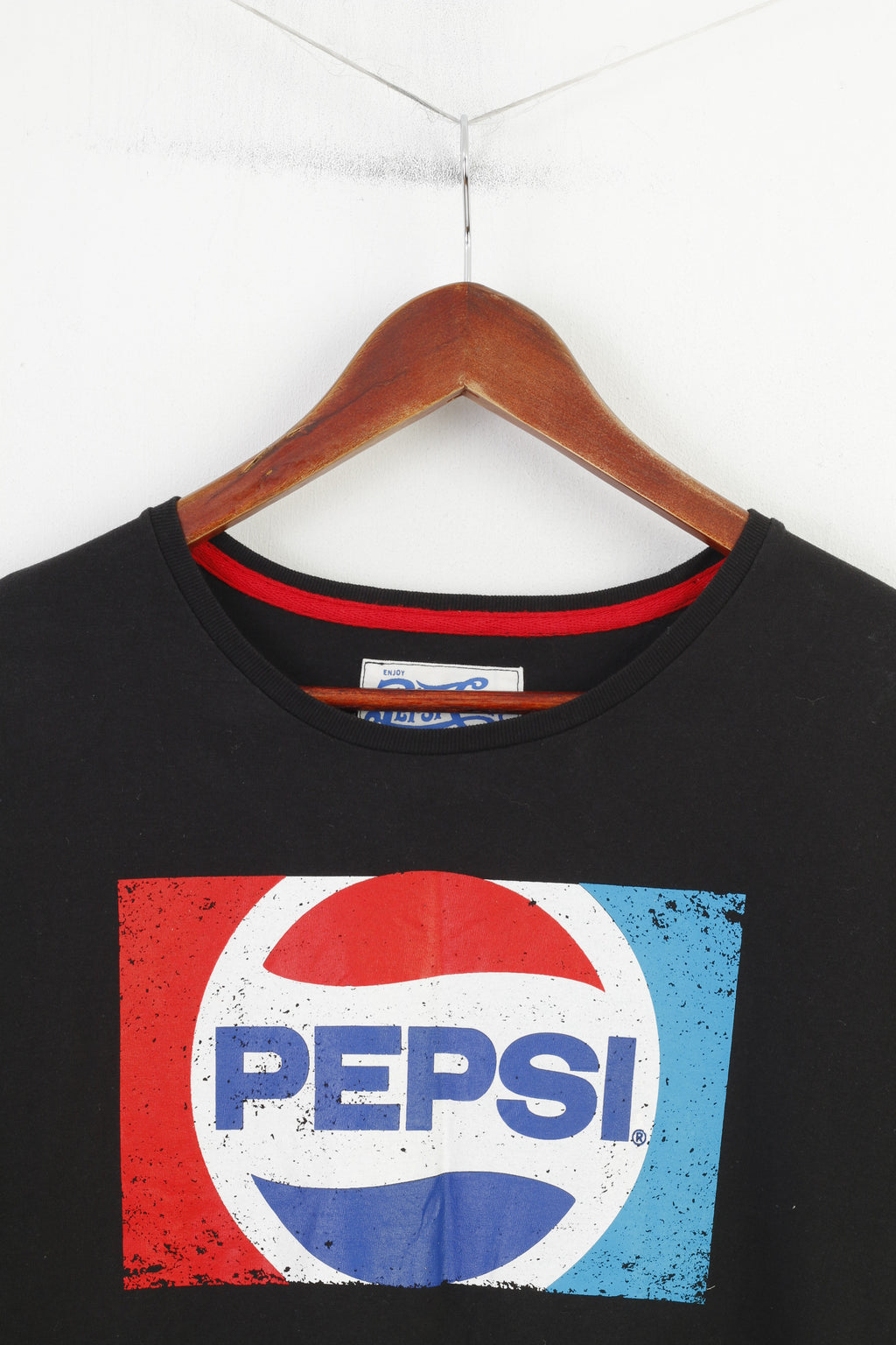 T-shirt Pepsi Cola da uomo L. Top vintage a maniche corte con logo grafico nero in cotone