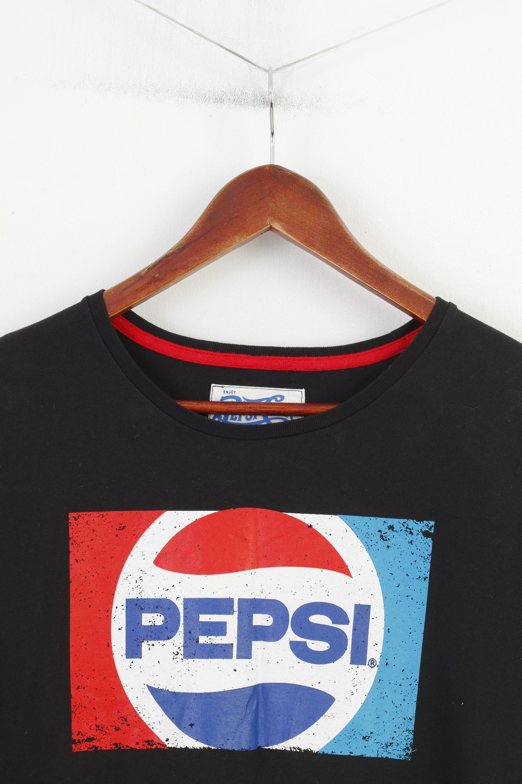 T-shirt Pepsi Cola da uomo L. Top vintage a maniche corte con logo grafico nero in cotone
