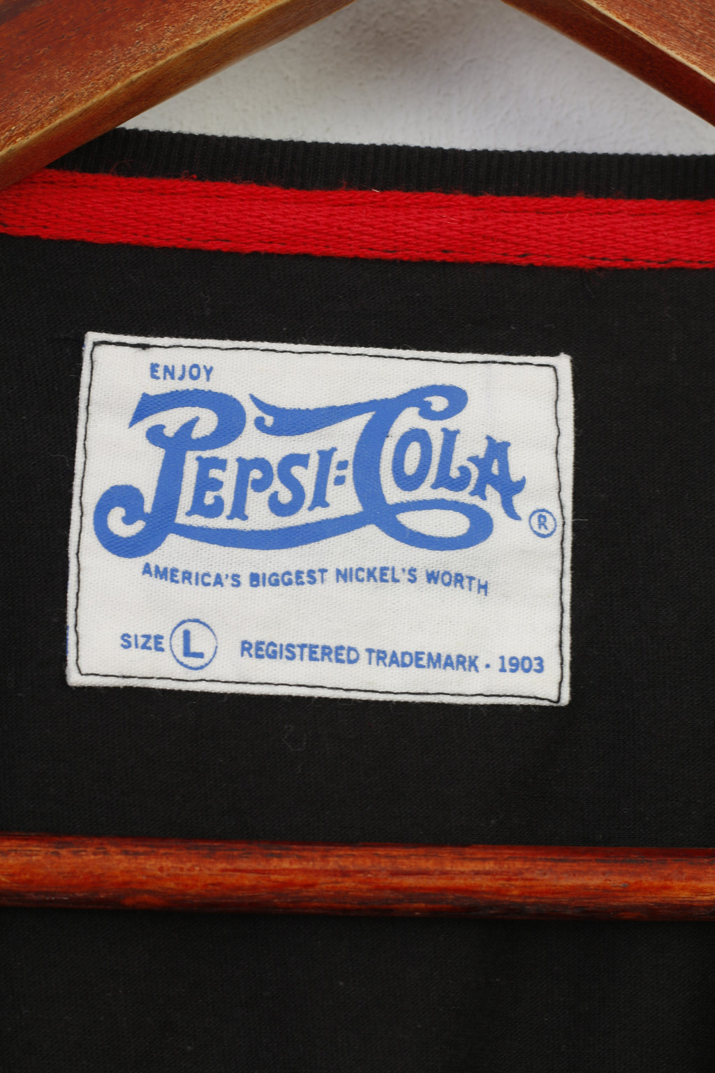 T-shirt Pepsi Cola da uomo L. Top vintage a maniche corte con logo grafico nero in cotone