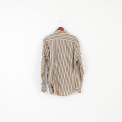 Dubbin &amp; Hollinshead Camicia casual XL da uomo Top retrò a maniche lunghe in cotone a righe beige