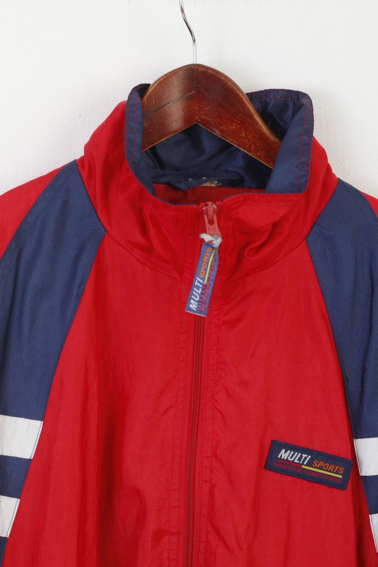 Multi Sports Sportique Men M Jacket Red Vintage Bomber Shiny Full Zipper Top