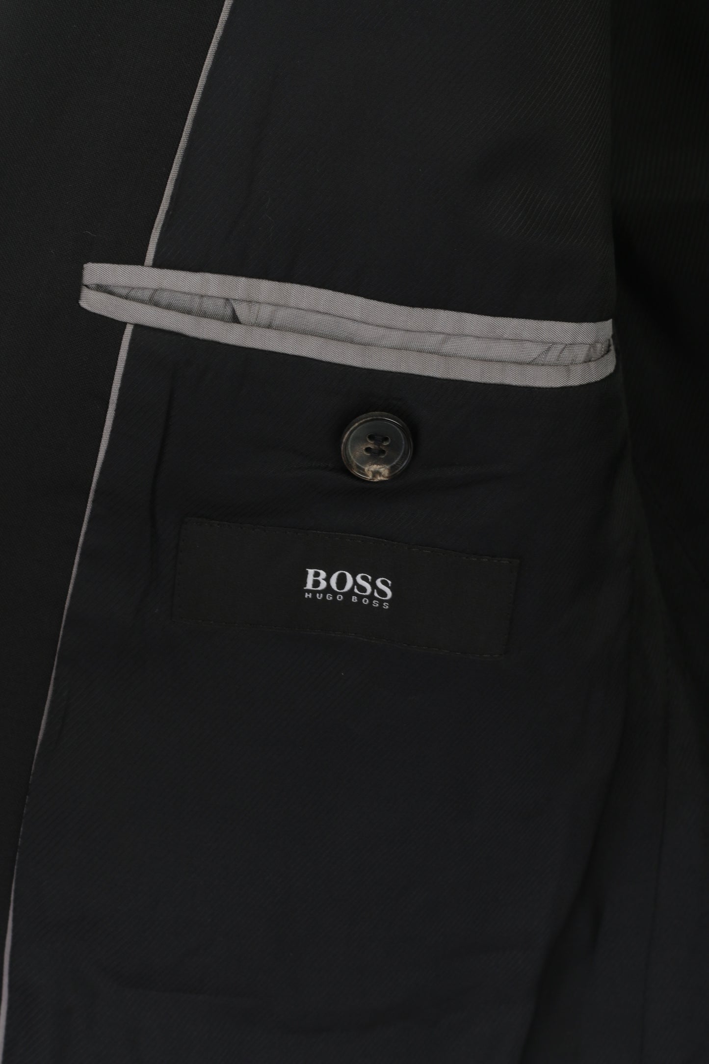 Hugo Boss Uomo 25 40 Blazer Nero 100% lana Giacca vintage monopetto