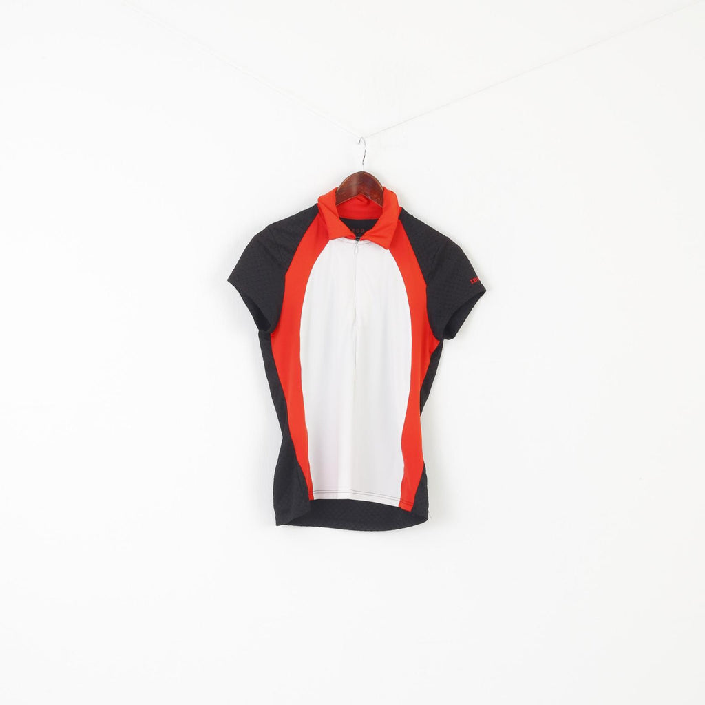 IZOD Women M Cycling Shirt Black White Cool FX Zip Neck Activewear Jersey Top