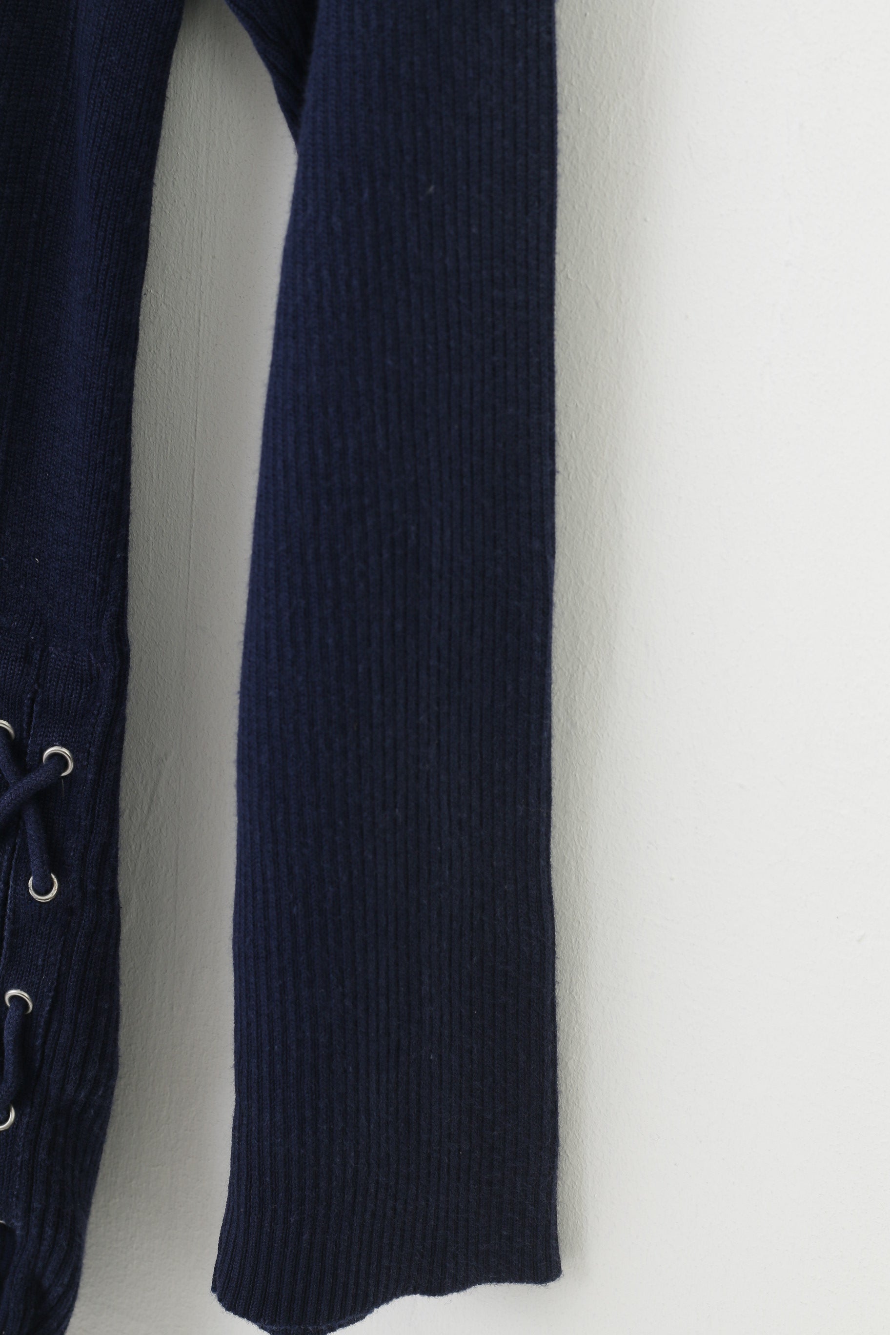 Ralph Lauren Woman XL Jumper Navy Fit Crew Neck Cotton Lace Up long Sleeve Striped Vintage Sweater Top