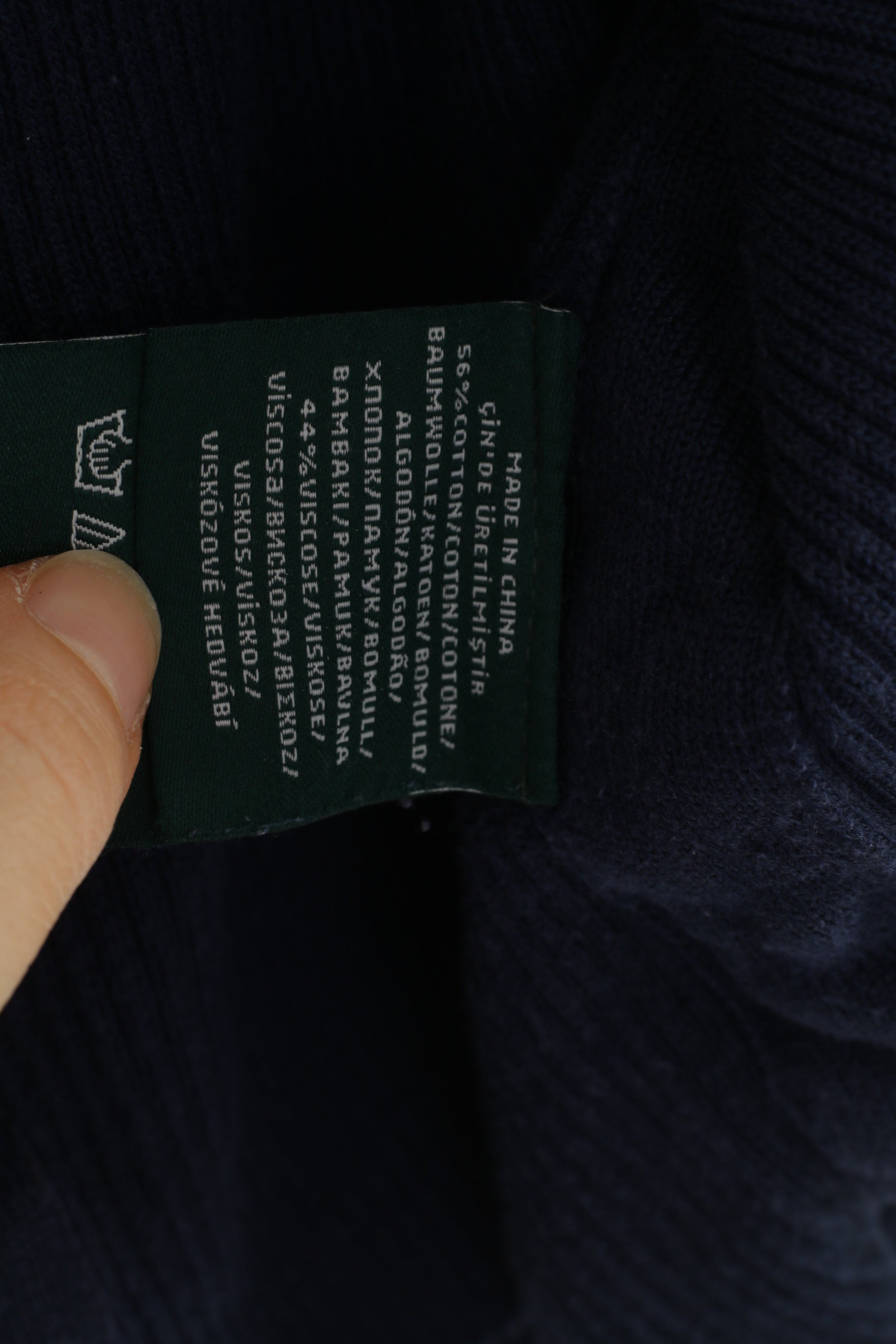 Ralph Lauren Woman XL Jumper Navy Fit Crew Neck Cotton Lace Up long Sleeve Striped Vintage Sweater Top