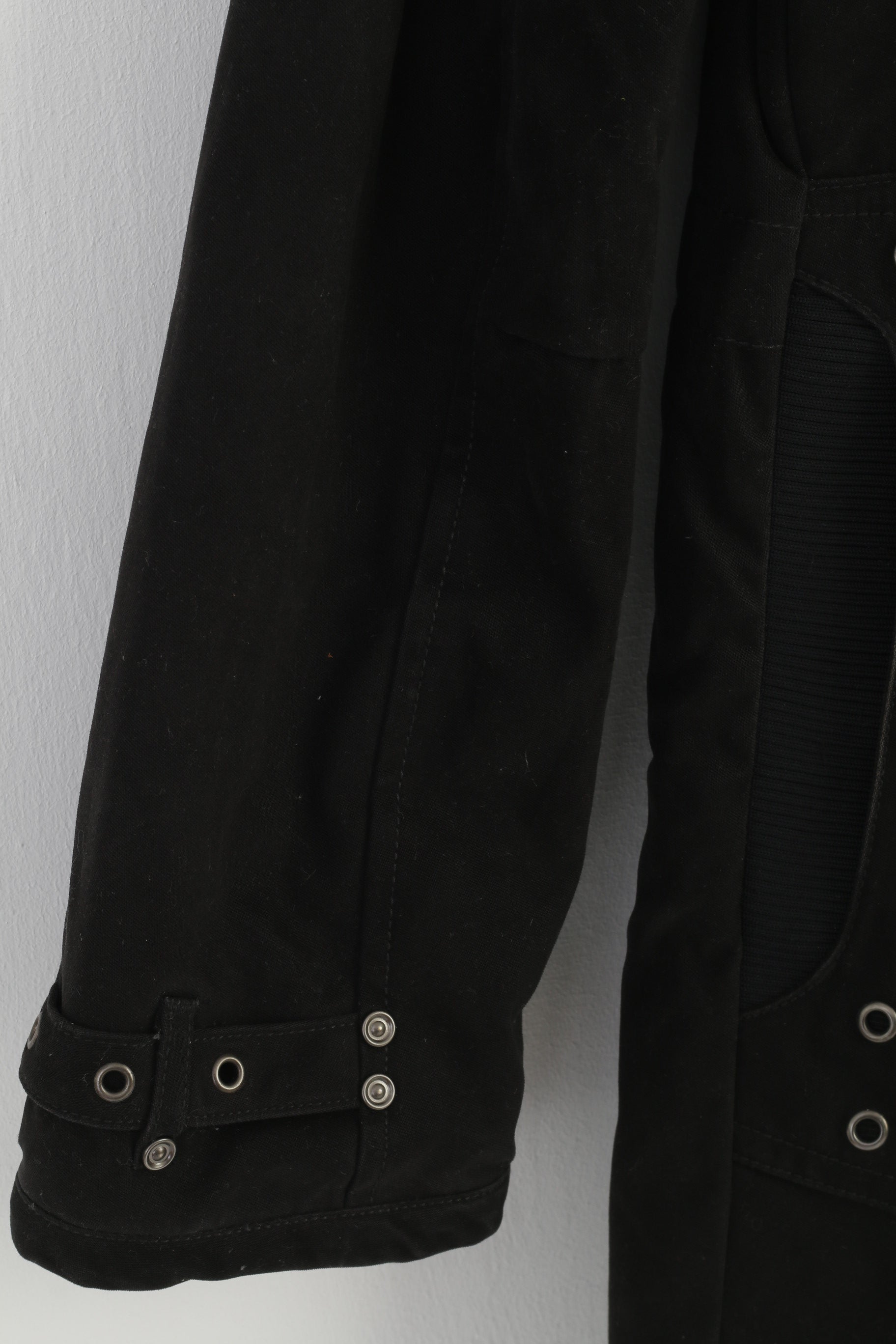 Giacca da uomo selezionata M Parka nero Cerniera intera Colletto elegante Pantaloni con bottoni automatici Top vintage in cotone di qualità artigianale originale