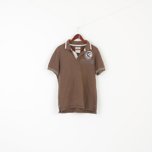 Napapijri Men L Polo Shirt Brown Cotton Paradise Survey Vintage Summer Top