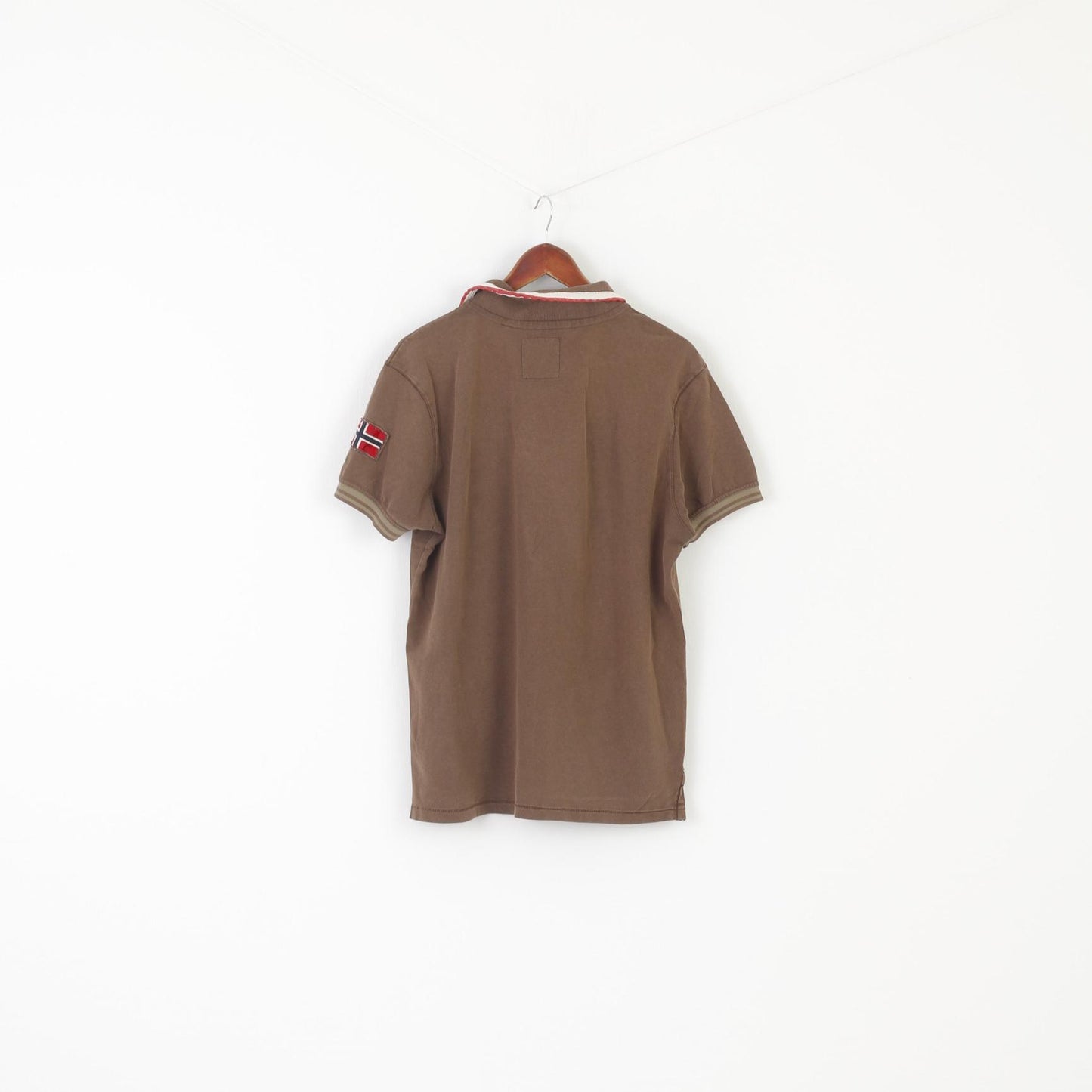 Napapijri Men L Polo Shirt Brown Cotton Paradise Survey Vintage Summer Top