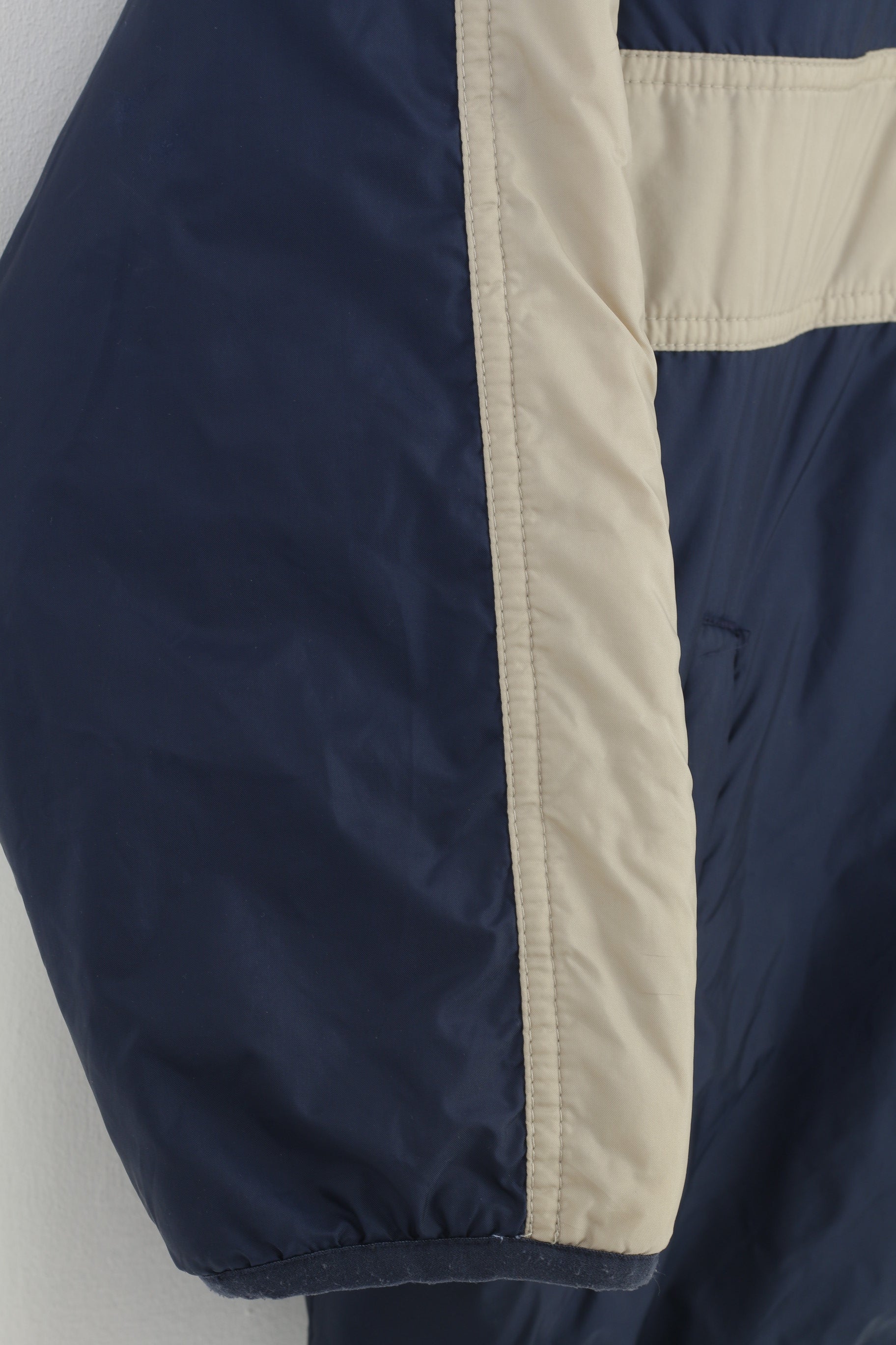 Ellesse Boys M 146 Jacket Navy Beige Double Side Zip Neck Juniors Fleece Pocket Nylon Collar vintage Top