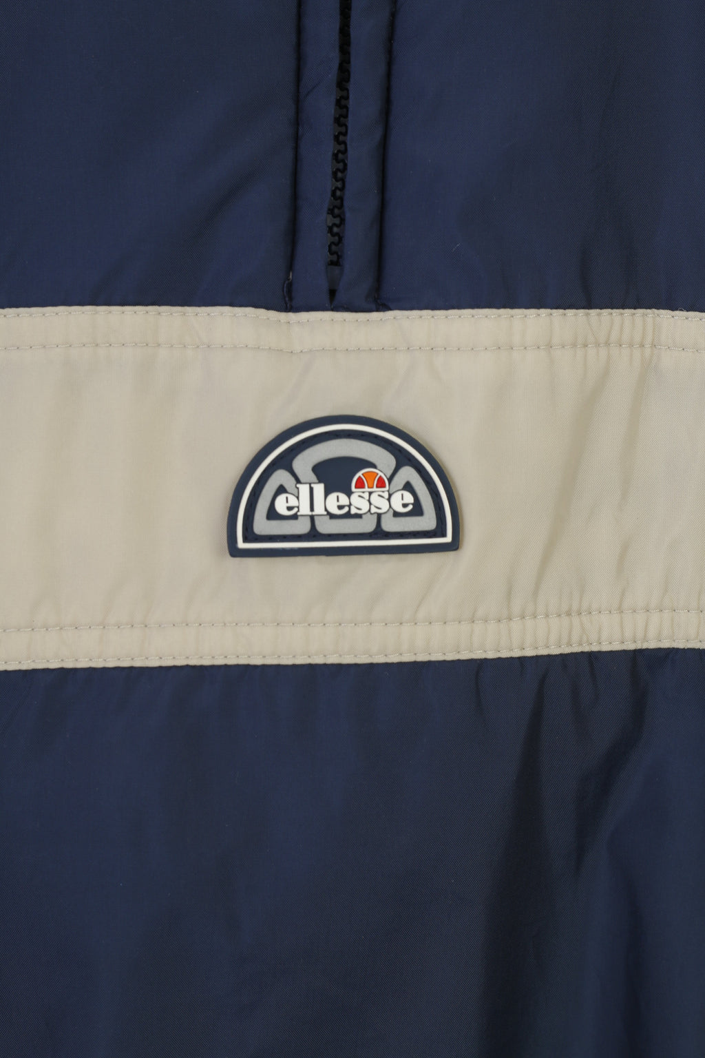 Ellesse Boys M 146 Jacket Navy Beige Double Side Zip Neck Juniors Fleece Pocket Nylon Collar vintage Top