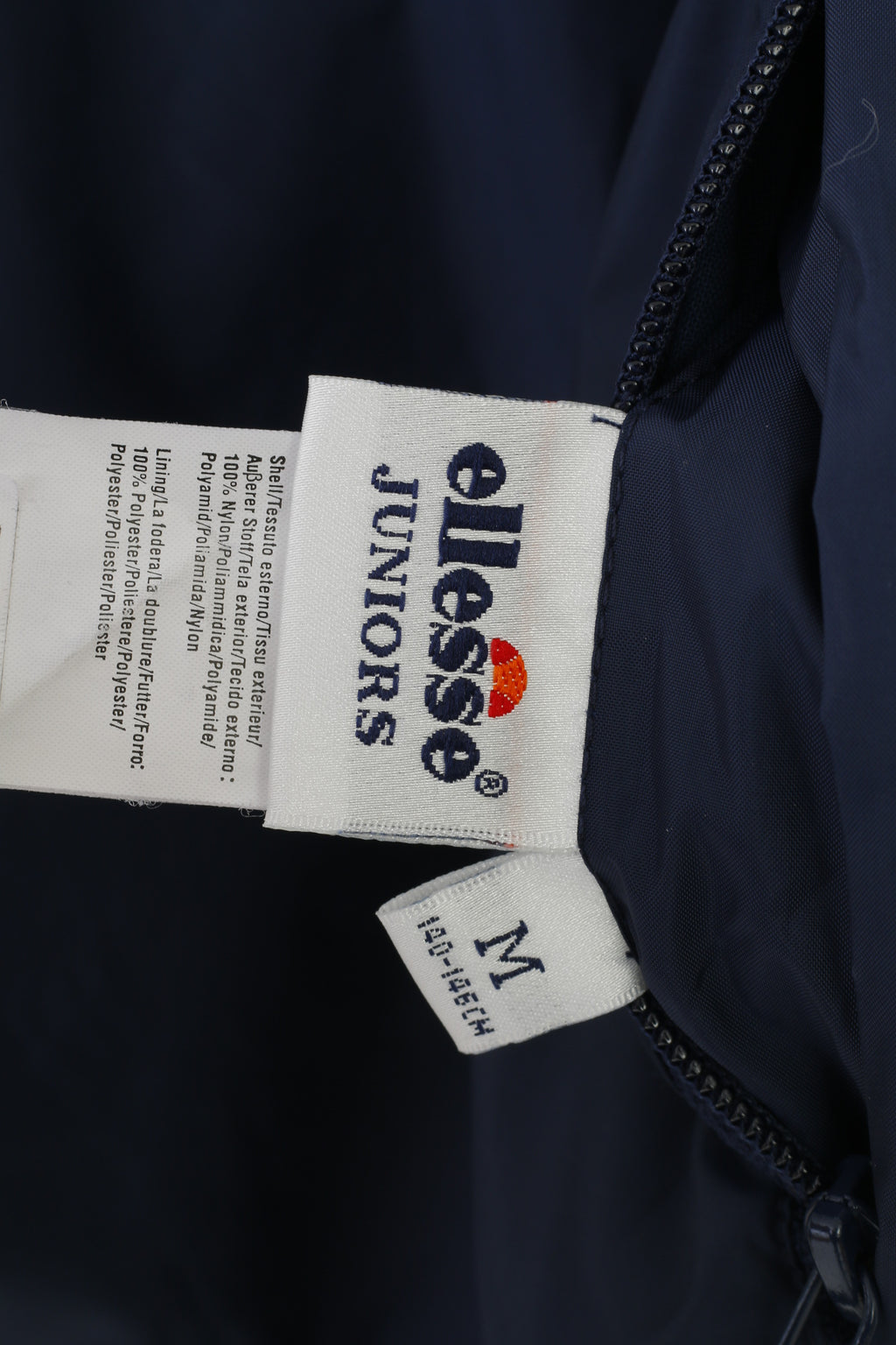 Ellesse Boys M 146 Jacket Navy Beige Double Side Zip Neck Juniors Fleece Pocket Nylon Collar vintage Top