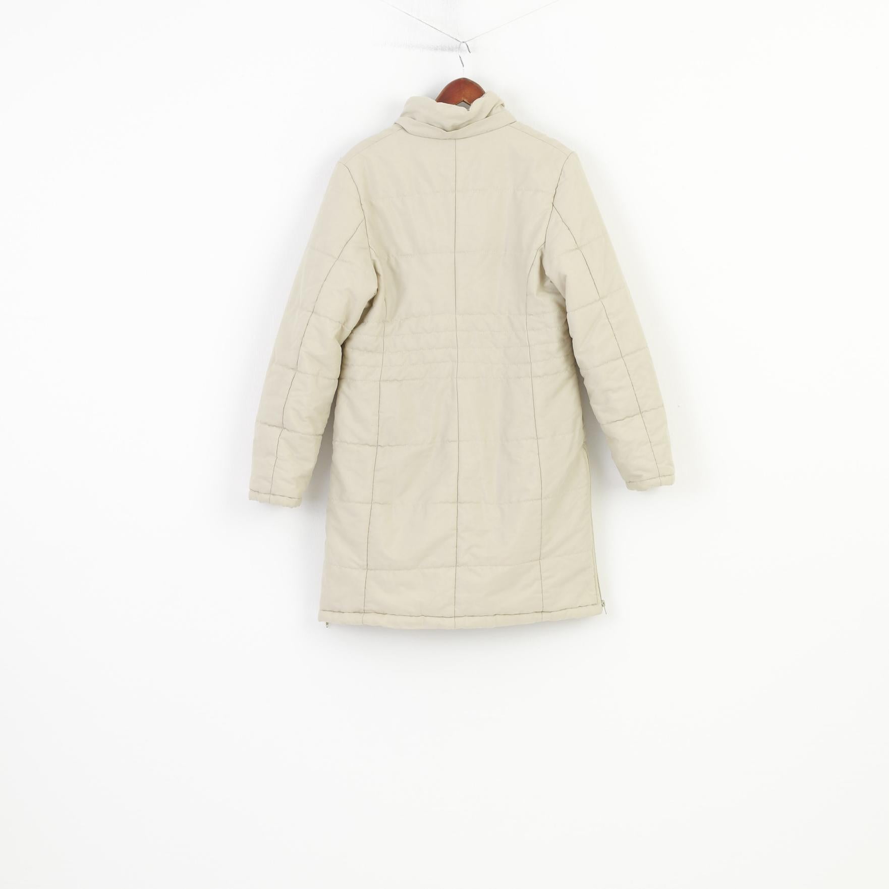 Turek Women 40 M Jacket Coat Padded Winter Beige Long Parka Full Zipper Vintage Top