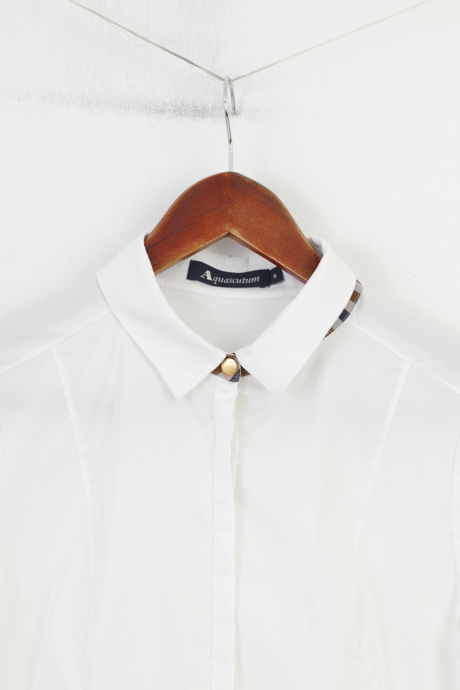 Aquascutum Donna M Camicia Bianca Manica Corta Cotone Elastan Classico Elegante Top