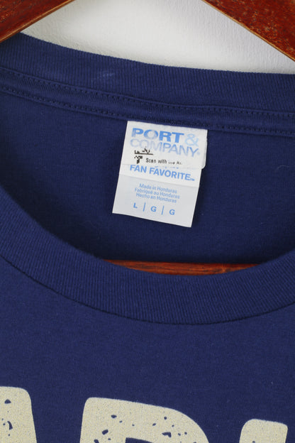 Port &amp; Company Maglietta da uomo a maniche lunghe in cotone blu scuro con grafica Warum Hast Du Nein Gesagt Top