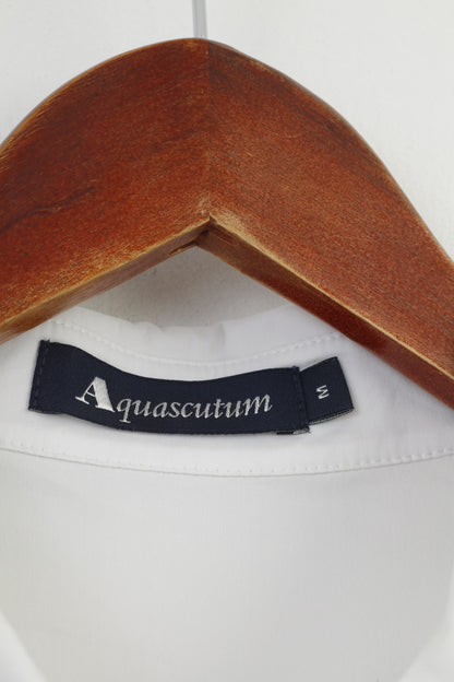 Aquascutum Donna M Camicia Bianca Manica Corta Cotone Elastan Classico Elegante Top