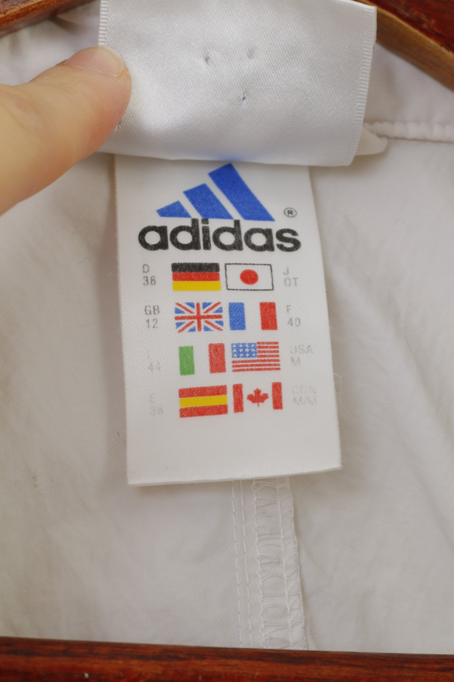 Adidas Femme 12 M Veste Zip Neck Col Blanc Nylon 90s Poches vintage Top