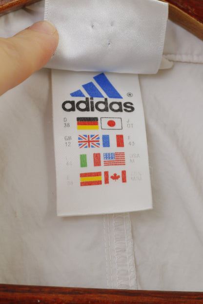 Adidas Femme 12 M Veste Zip Neck Col Blanc Nylon 90s Poches vintage Top