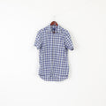 GANT Men M Casual Shirt Blue Check Cotton Short Sleeve Tech Prep Regular Top
