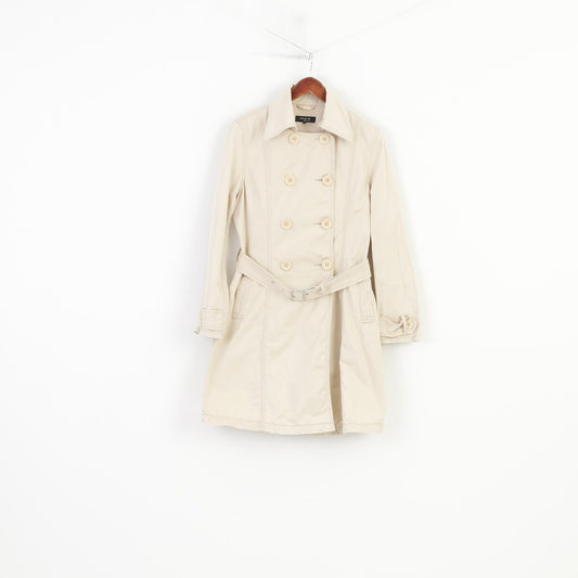 Claire.Dk Women 38 M Coat Beige Belt Bottoms Double Breasted Cotton Outwear Vintage Top Jacket