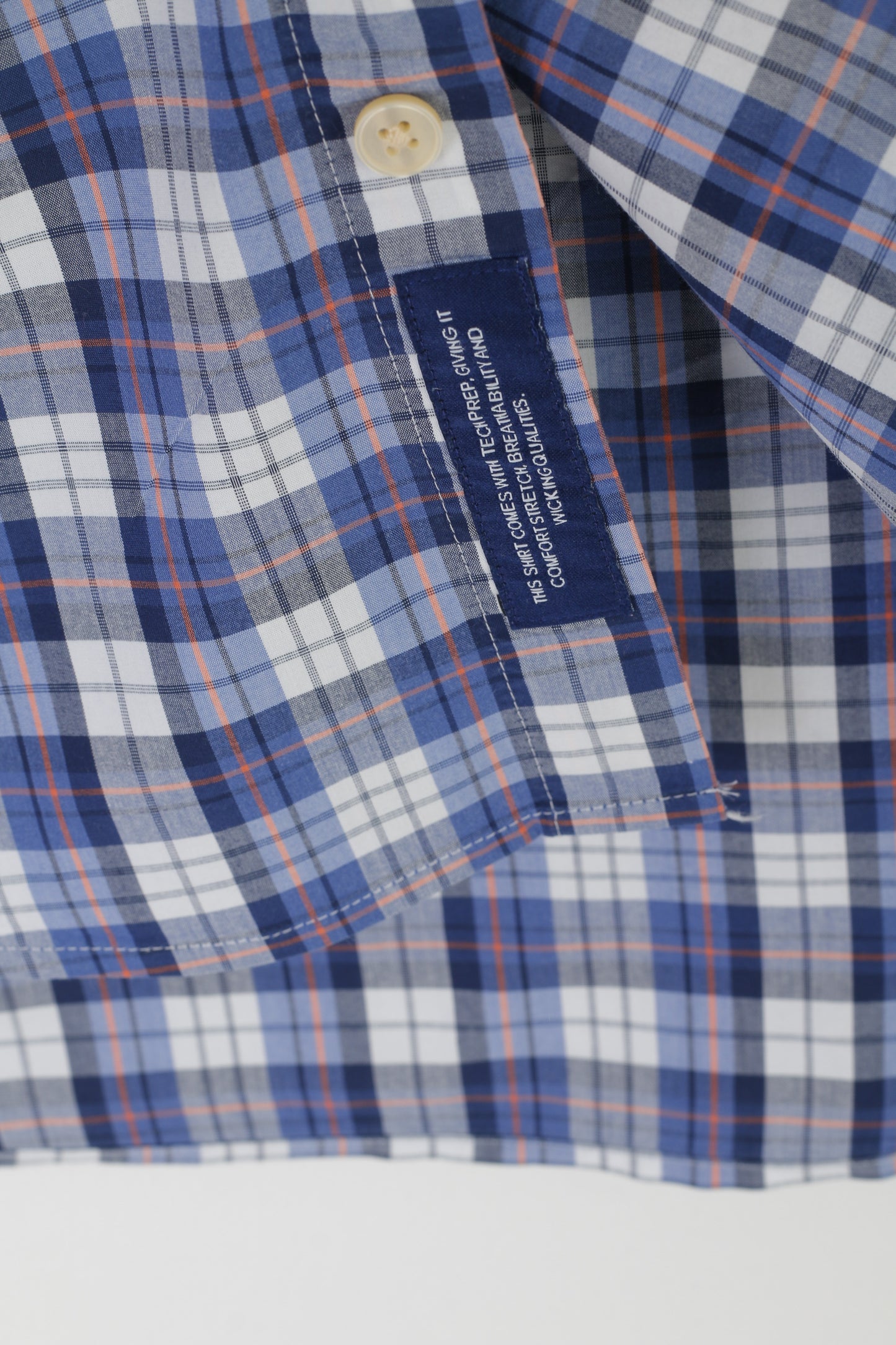 GANT Camicia casual da uomo M Top regolare in cotone a quadri blu a maniche corte Tech Prep