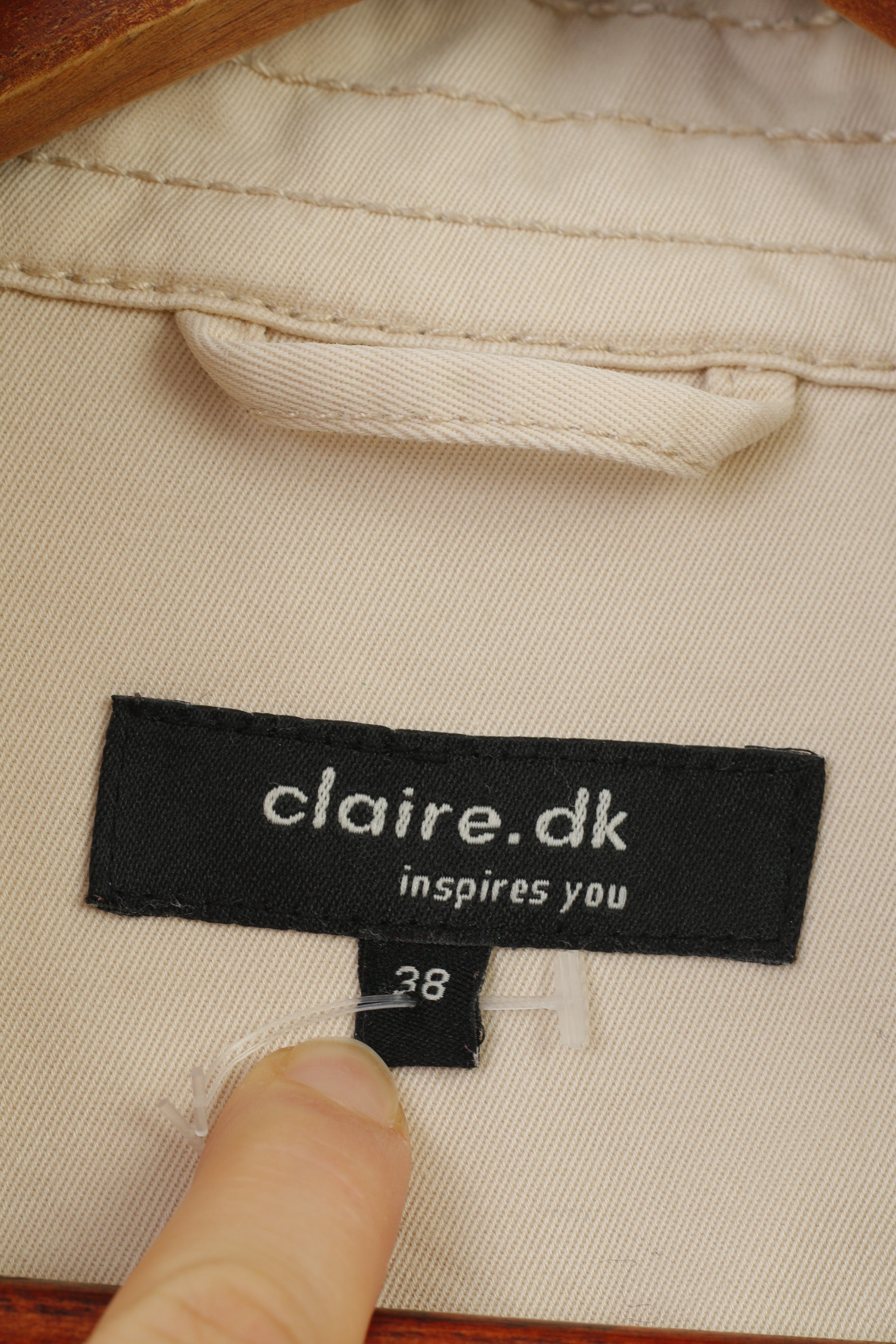 Claire.Dk Women 38 M Coat Beige Belt Bottoms Double Breasted Cotton Outwear Vintage Top Jacket