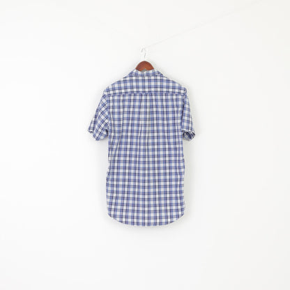 GANT Men M Casual Shirt Blue Check Cotton Short Sleeve Tech Prep Regular Top