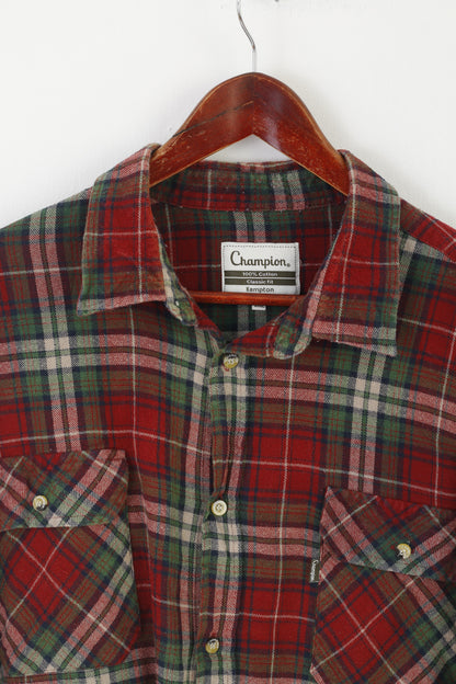 Camicia casual Champion da uomo 3XL Top a maniche lunghe classico in cotone vintage a quadretti rossi