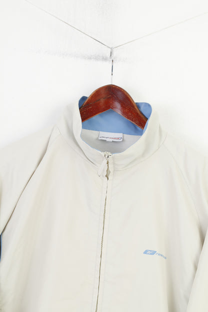 Reebok Hommes XL Veste Fermeture Éclair Complète Crème Vintage Poches Années 90 Outwear Haut