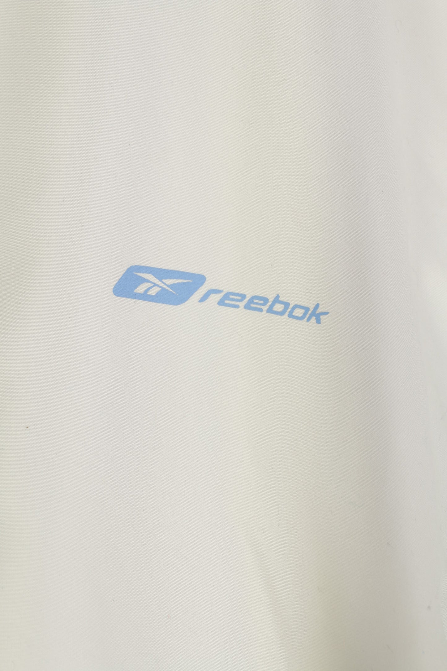 Reebok Giacca XL da uomo con cerniera intera color crema, tasche vintage, capispalla anni '90