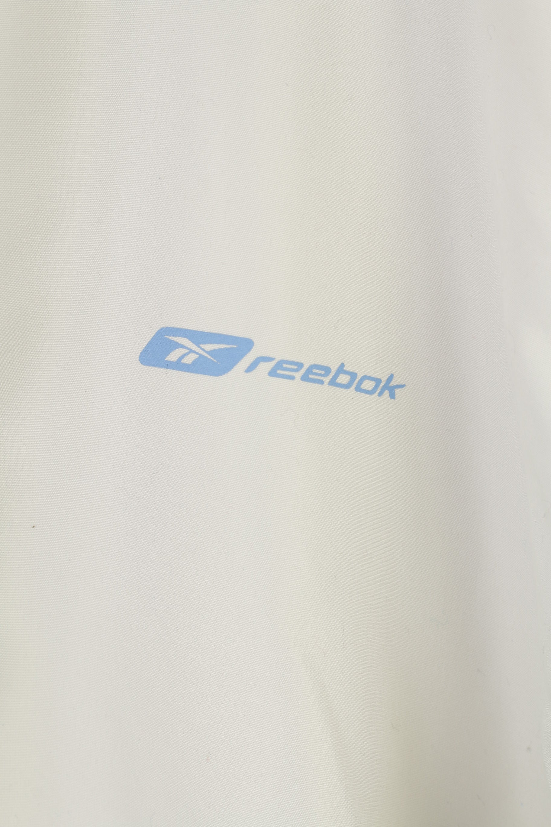 Reebok Giacca XL da uomo con cerniera intera color crema, tasche vintage, capispalla anni '90