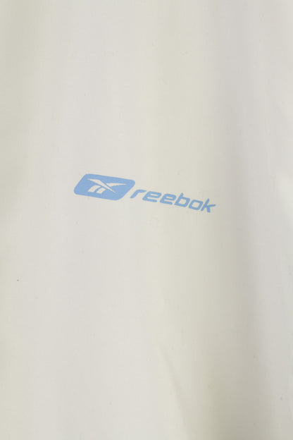 Reebok Giacca XL da uomo con cerniera intera color crema, tasche vintage, capispalla anni '90