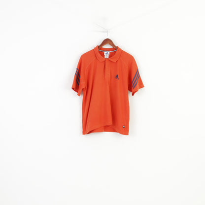 Adidas Men 40 L Polo Shirt Orange Short Sleeve Cotton 3 Stripes Vintage Top