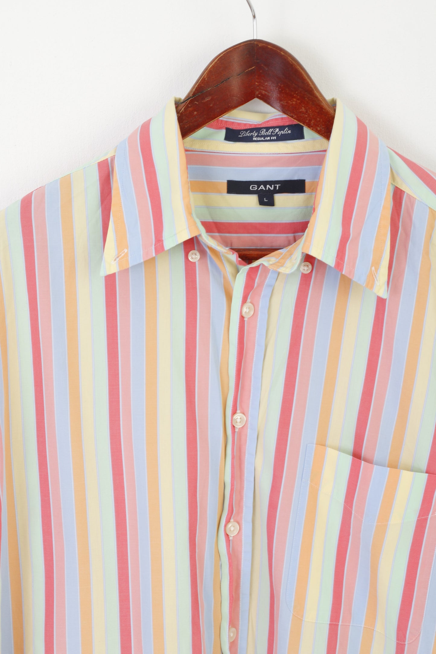 Gant Camicia casual da uomo L Top a maniche lunghe regolare in popeline Liberty Bell a righe pastello