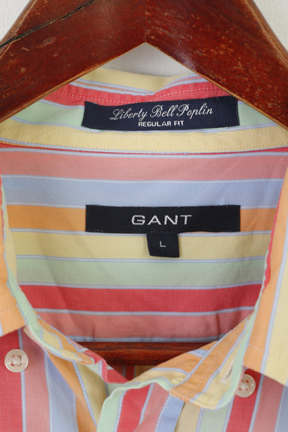 Gant Men L Casual Shirt Pastel Striped Liberty Bell Poplin Regular Long Sleeve Top