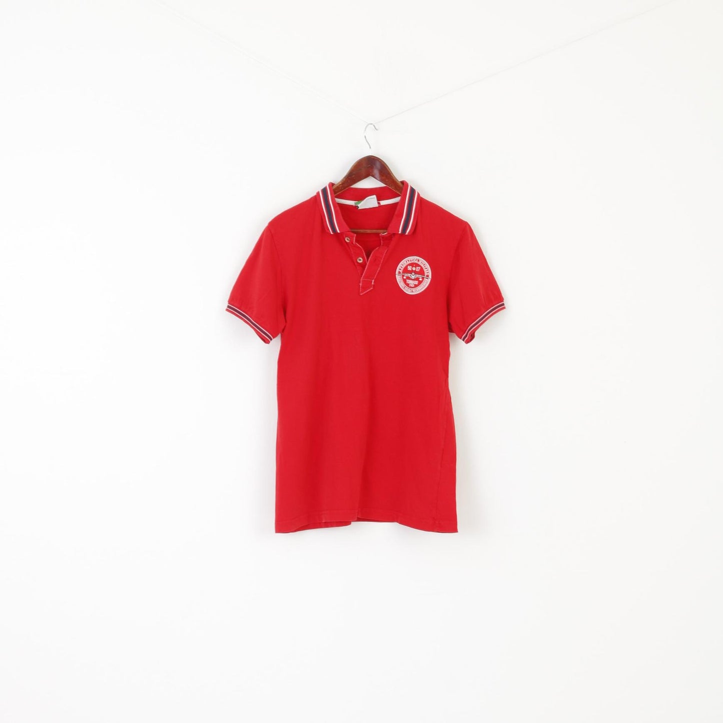 Aeronautica Militare Men L (M) Polo Shirt Red Cotton Tornado It-Ecr Pique Top