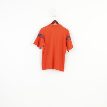 Adidas Men 40 L Polo Shirt Orange Short Sleeve Cotton 3 Stripes Vintage Top