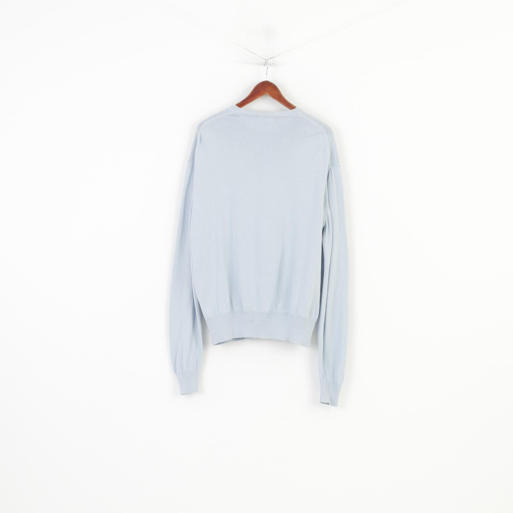 Lyle & Scott Men XXL Jumper Casual Blue Cotton V Neck Light Sweater Heritage Vintage Top