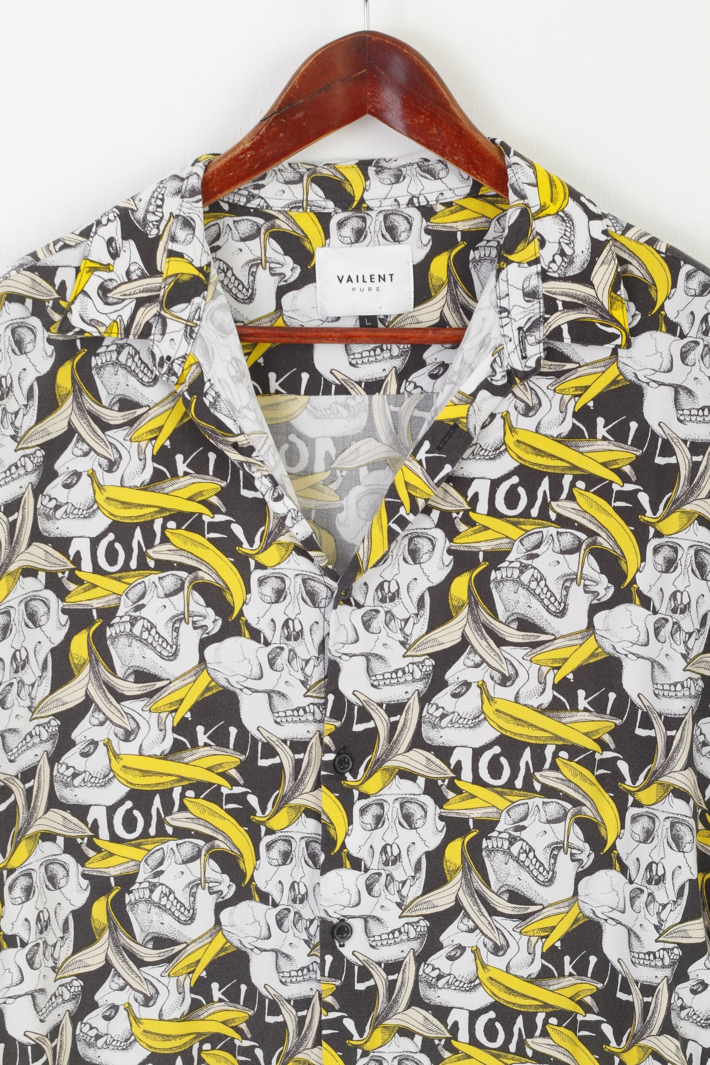 Vailent Pure Men L Casual Shirt White Viscose Sun Printed Skull Short Sleeve Top