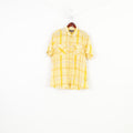 Duck and Cover Men XL Casual Shirt Yellow Checkered Short Sleeve Cotton Classic Pockets Vintage Top