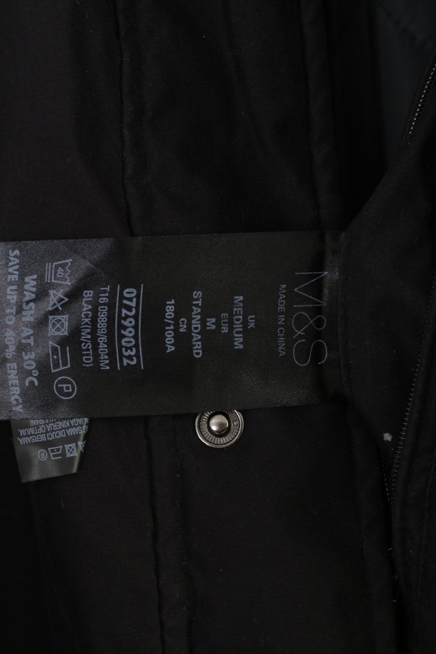 M&amp;S Collection Hommes M Veste Noir Fermeture Éclair Complète Col Rembourré Vêtements Vintage Haut