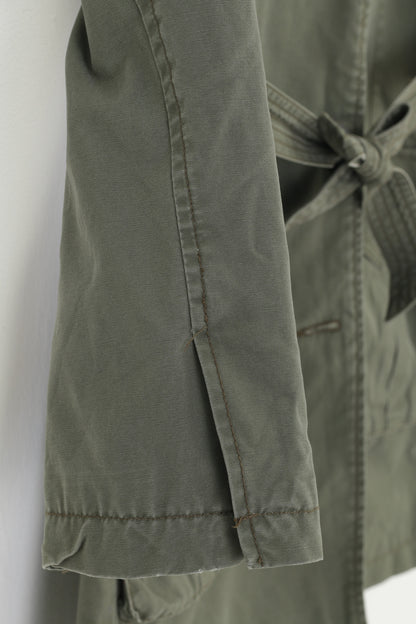 H&amp;M Ragazze 152 cm 11 Età Cappotto Verde Cotone Monopetto Tasche Cintura Colletto Giacca Vintage