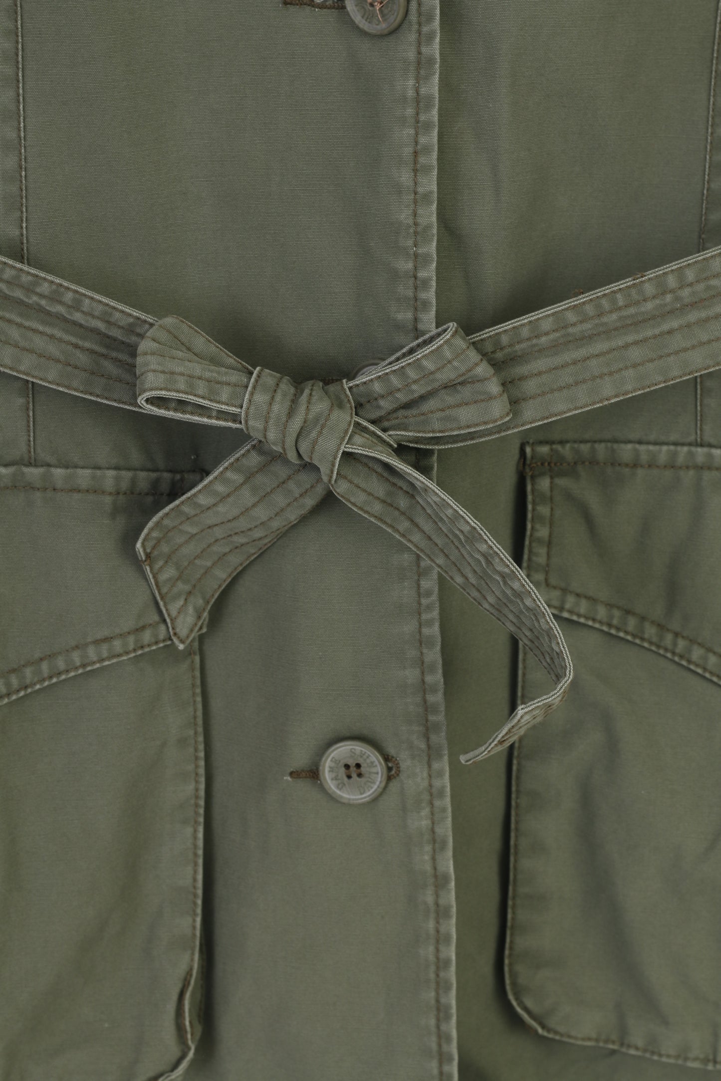 H&M Girls 152 cm 11 Age Coat Green Cotton Single Breasted Belt Pockets Collar Vintage Jacket
