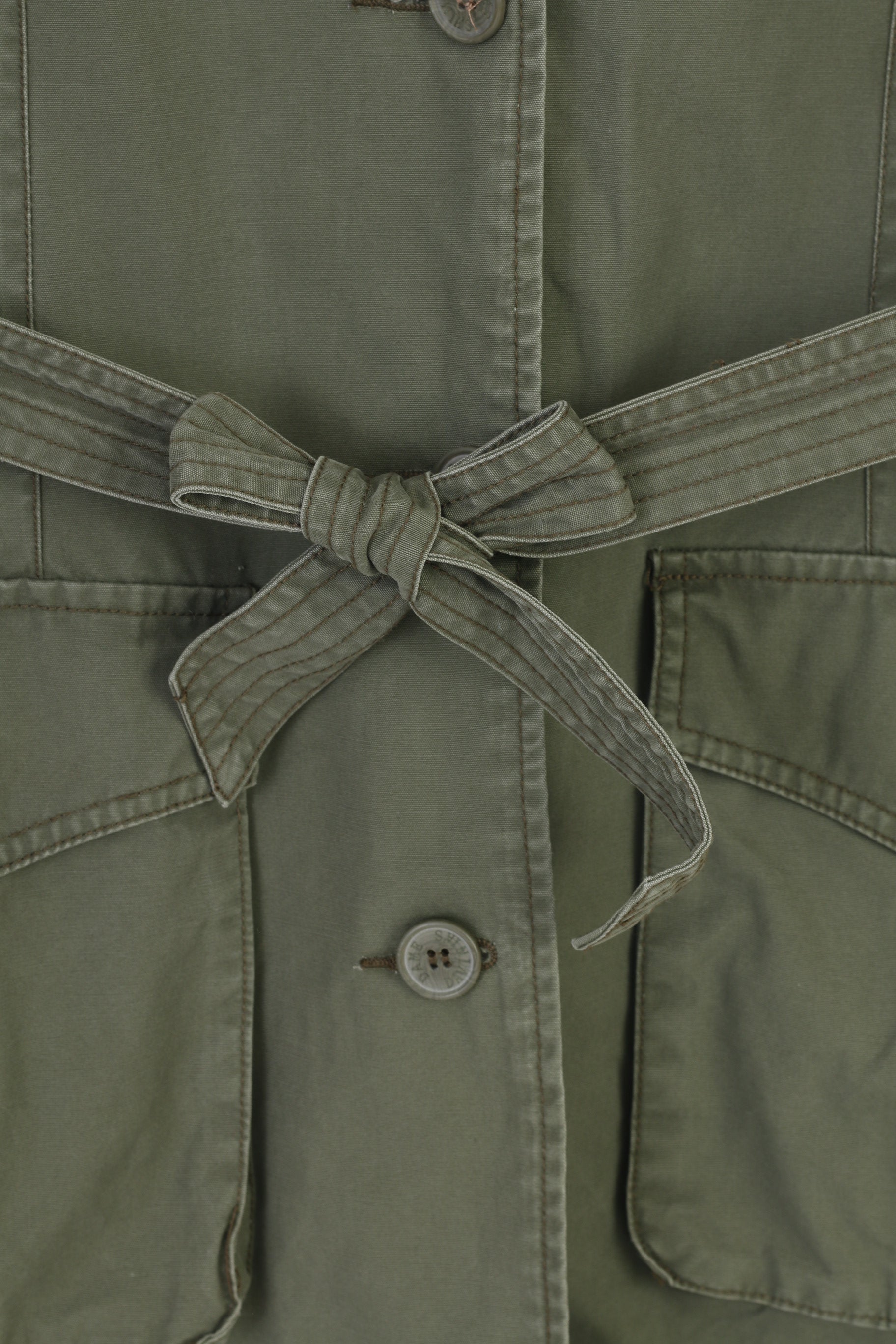 H&M Girls 152 cm 11 Age Coat Green Cotton Single Breasted Belt Pockets Collar Vintage Jacket