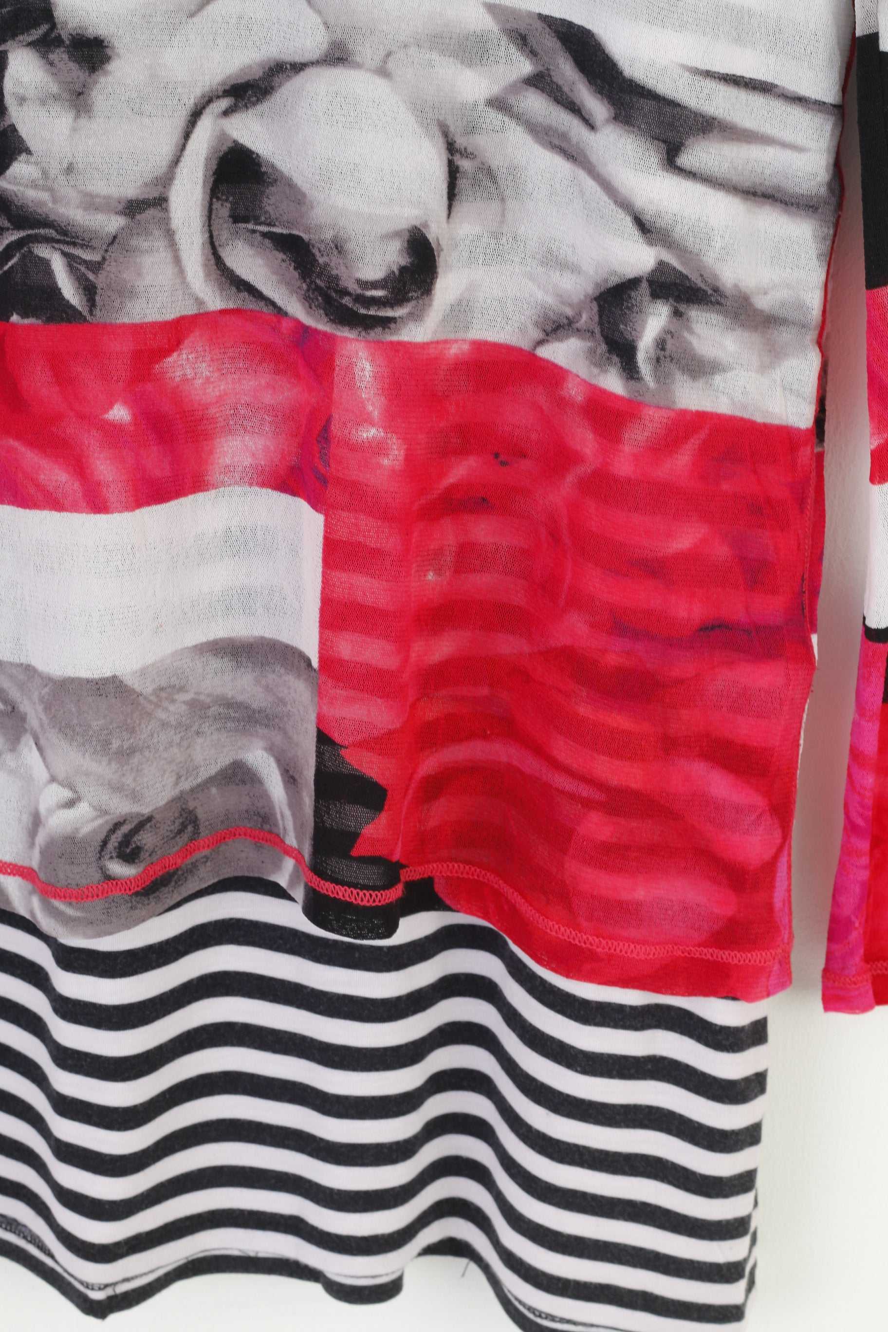 Marc Aurel Women 42 M Shirt Blouse Multi Print Striped White Black Long Sleeve Tunic Stretch Top