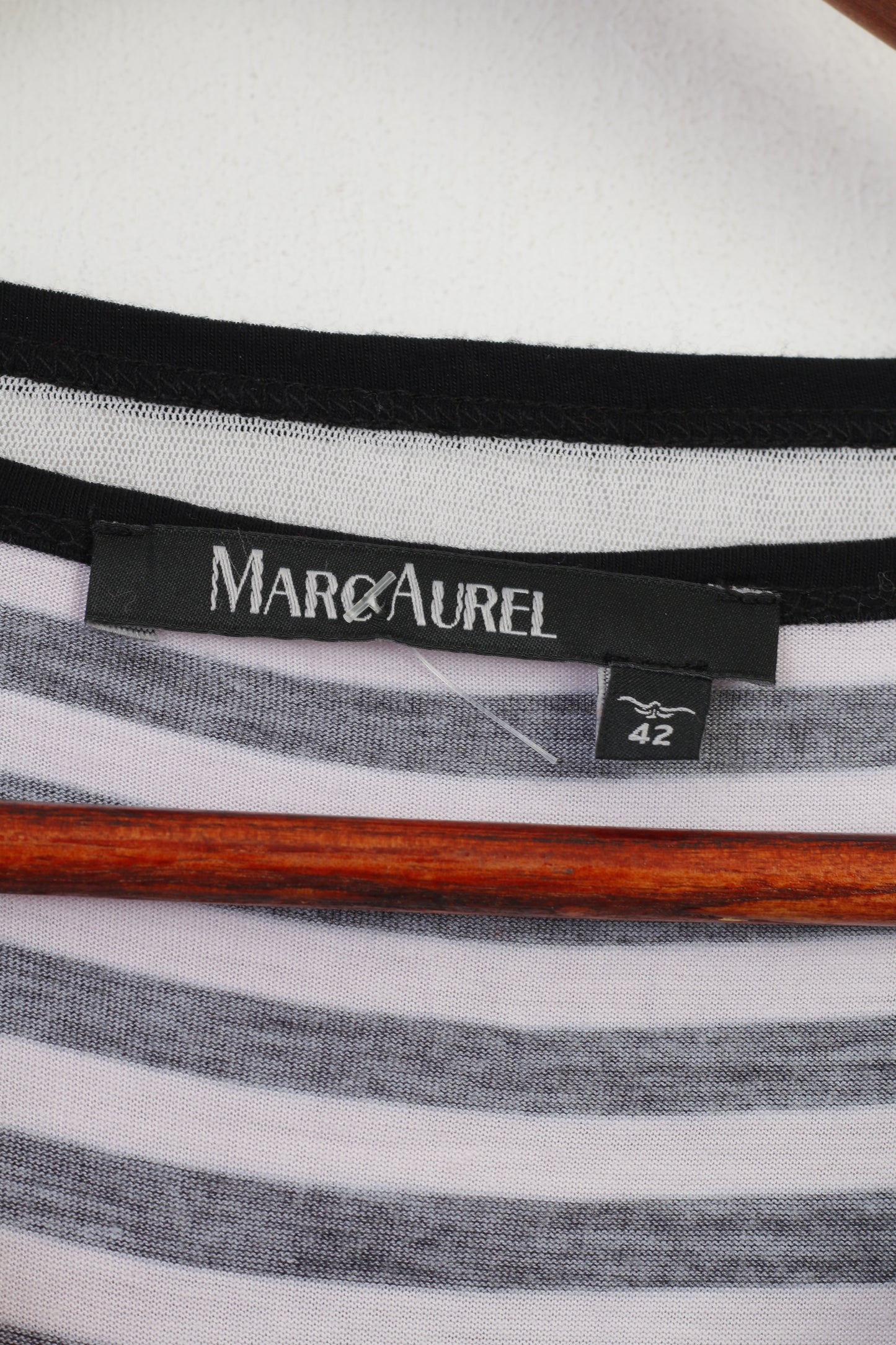 Marc Aurel Women 42 M Shirt Blouse Multi Print Striped White Black Long Sleeve Tunic Stretch Top