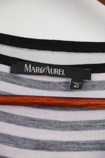 Marc Aurel Women 42 M Shirt Blouse Multi Print Striped White Black Long Sleeve Tunic Stretch Top