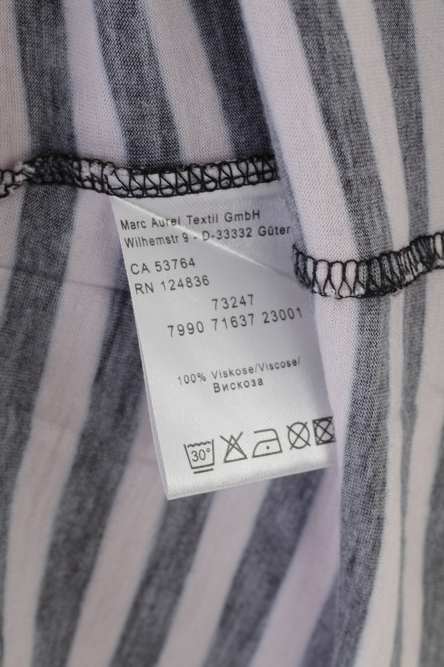 Marc Aurel Women 42 M Shirt Blouse Multi Print Striped White Black Long Sleeve Tunic Stretch Top