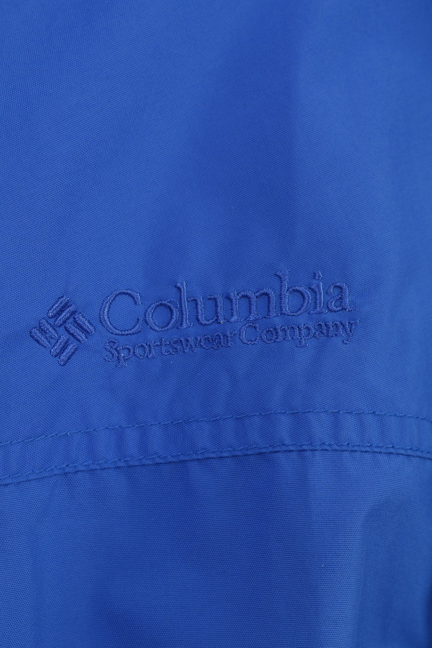 Columbia Men 164 L Jacket Parka Blue Nylon Waterprooof Full Zipper Hood Sportswear Company Vintage  Pockets Top
