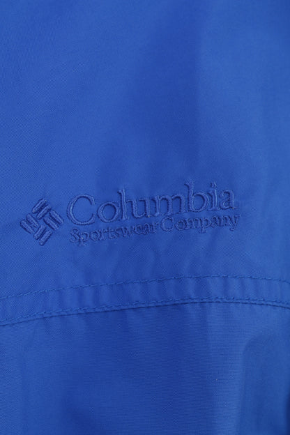 Columbia Hommes 164 L Veste Parka Bleu Nylon Imperméable À Capuche À Fermeture Éclair Complète Sportswear Company Vintage Poches Top 