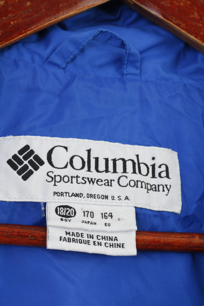 Columbia Hommes 164 L Veste Parka Bleu Nylon Imperméable À Capuche À Fermeture Éclair Complète Sportswear Company Vintage Poches Top 